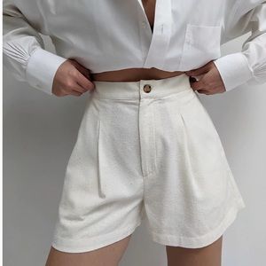 Cream 100% raw silk shorts